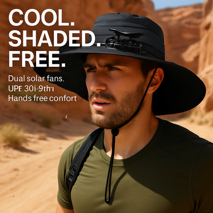 Wide Brim Sun Hat with 2 Solar-Powered Fans