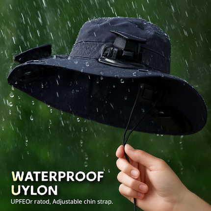 Wide Brim Sun Hat with 2 Solar-Powered Fans