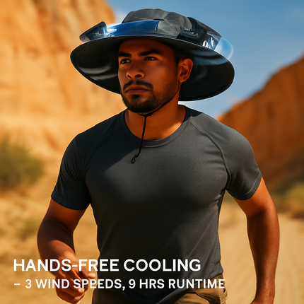 Wide Brim Sun Hat with 2 Solar-Powered Fans