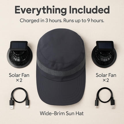 Wide Brim Sun Hat with 2 Solar-Powered Fans