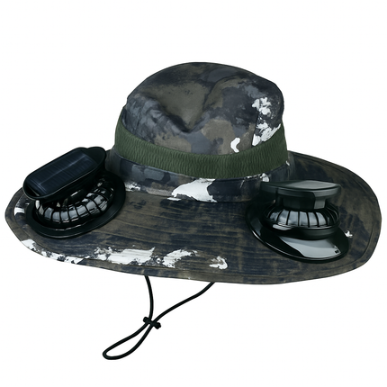 Wide Brim Sun Hat with 2 Solar-Powered Fans