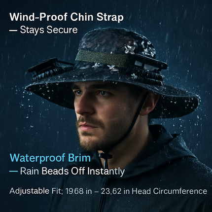 Wide Brim Sun Hat with 2 Solar-Powered Fans