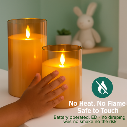 Flameless Battery-Operated Glass Pillar Candles with Remote