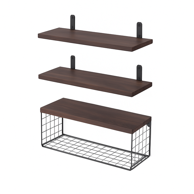 2-in-1 Floating Shelves with Storage Basket