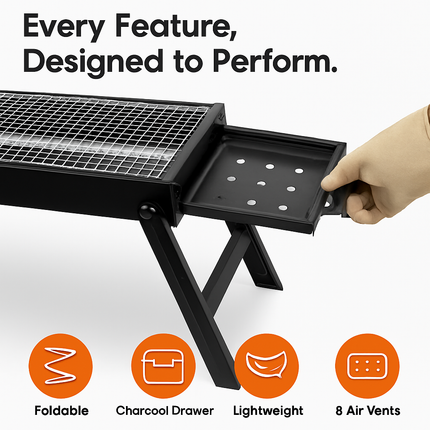 Foldable Charcoal BBQ Grill with Shelf for Camping