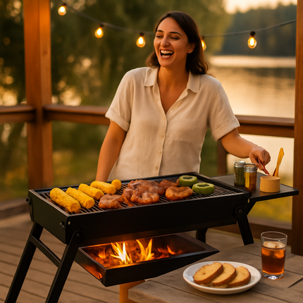 Foldable Charcoal BBQ Grill with Shelf for Camping