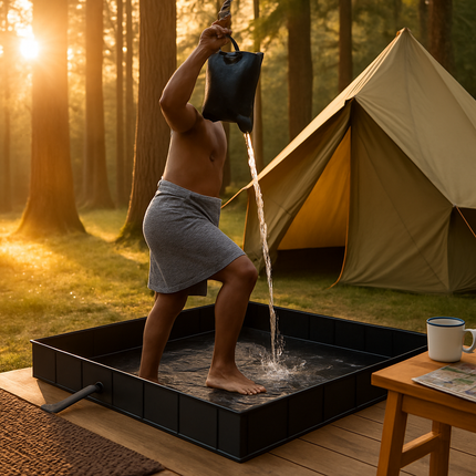 41x41x5.5in Portable Shower Pan Foldable Shower Basin Collapsible Camping Shower Tent Base with Detachable Drain Pipe for Indoor & Outdoor