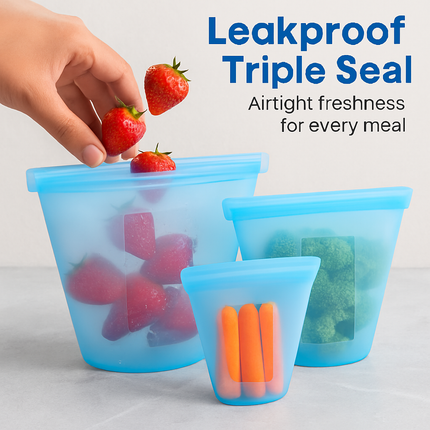Silicone Food Storage Bags Set - Leakproof & Reusable