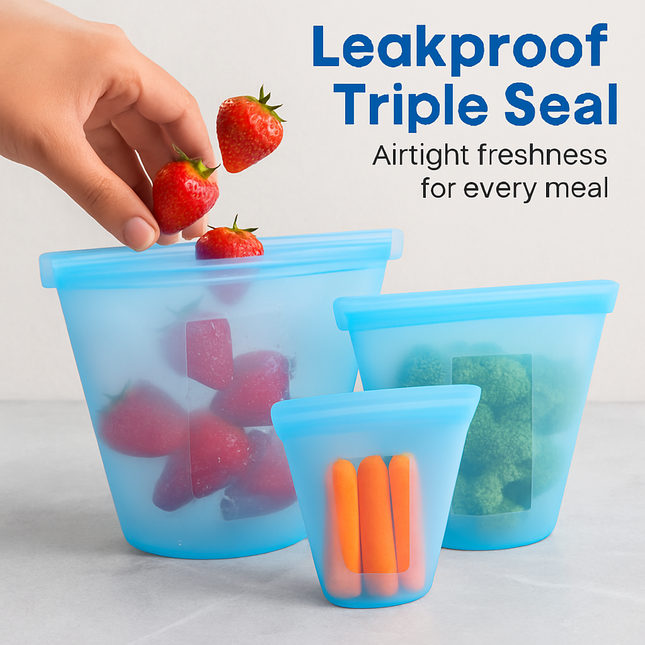 Silicone Food Storage Bags Set - Leakproof & Reusable