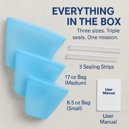 Silicone Food Storage Bags Set - Leakproof & Reusable