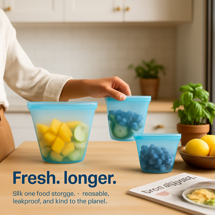 Silicone Food Storage Bags Set - Leakproof & Reusable
