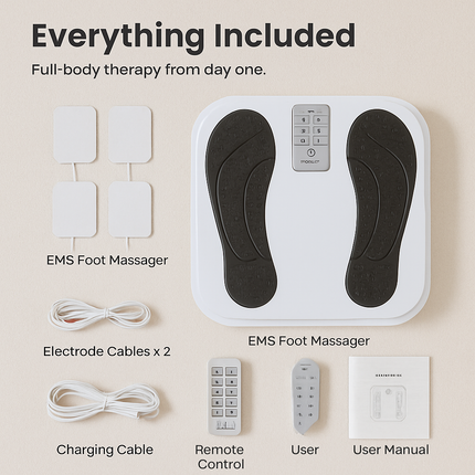 Rechargeable EMS Foot Massager for Neuropathy TENS Stimulator With 10Modes 50Intensities Remote Control For Muscle Relaxation Cramps Circulation Gift