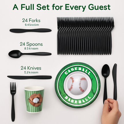 Baseball Party Dinnerware Set for 24 Guests