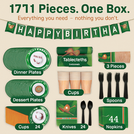 Baseball Party Dinnerware Set for 24 Guests