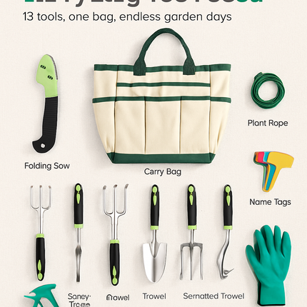 Garden Tool Set - 13Pcs Hand Tools Kit Essentials