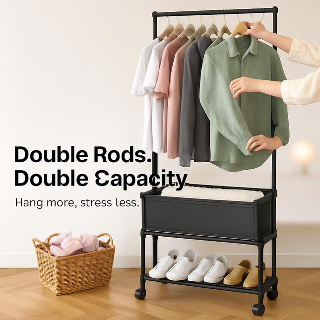 Double Rods Garment Rack with Storage Bag