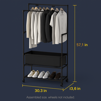 Double Rods Garment Rack with Storage Bag