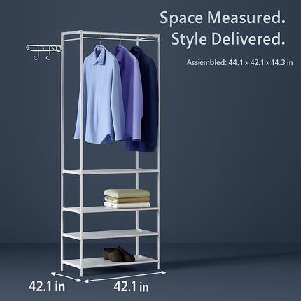 Metal Garment Rack with Shelves and Dual Hanging Rods