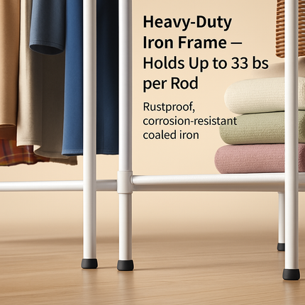 Metal Garment Rack with Shelves and Dual Hanging Rods