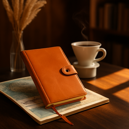 PU Leather Cover Notebook Memopad with Calendar World Map and Silk Ribbon