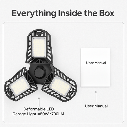 Deformable LED Garage Light with Adjustable Heads