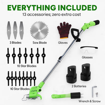 Cordless Grass Trimmer with Saw & Multi-Blade Kit