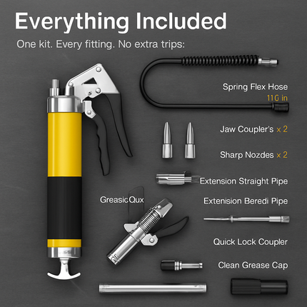 Grease Gun Kit with Lock Coupler and Flexible Hose