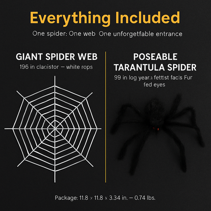 Giant Halloween Spider Decoration with Web