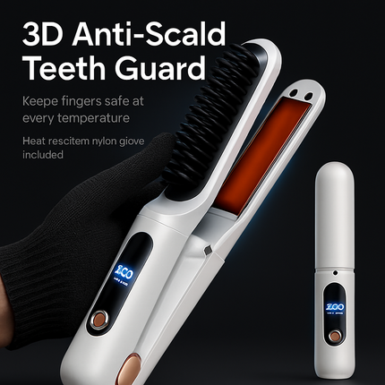 2 In 1 Ceramic Hair Straightener Flat Iron Cordless Hair Straightener Brush Hair Portable Styling Iron with Carry Bag Anti-scald Gloves 2 Hairpins