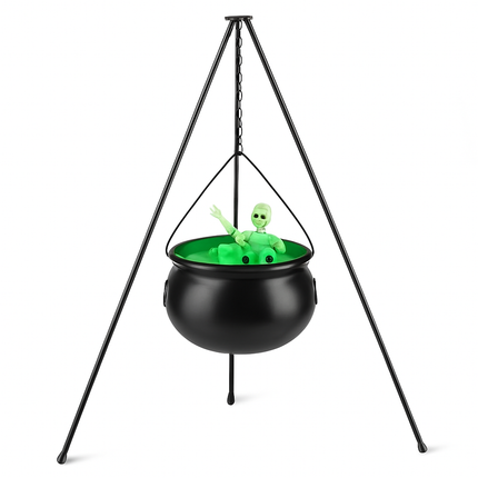 Halloween Large Witch Cauldron With 56.49” Tripod And Eyeball String Light Skeleton Halloween Outdoor Decoration For Porch Yard Patio Garden Living Ro