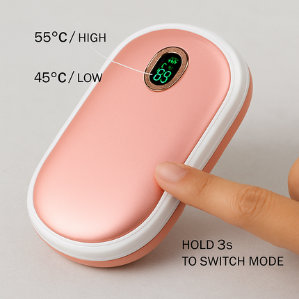 Rechargeable Hand Warmer Electric Hand Heater Portable Reusable Pocket Warmer Power Bank with Digital Display 2 Levels Double-sided Heating
