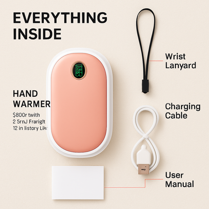 Rechargeable Hand Warmer Electric Hand Heater Portable Reusable Pocket Warmer Power Bank with Digital Display 2 Levels Double-sided Heating