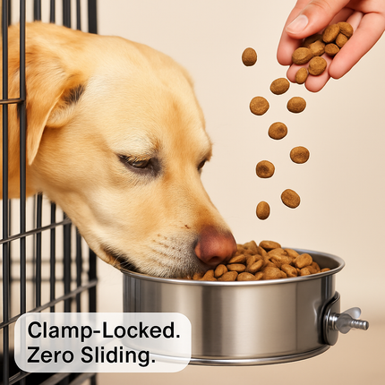 Dog Bowl with Clamp Holder for Cages and Enclosures