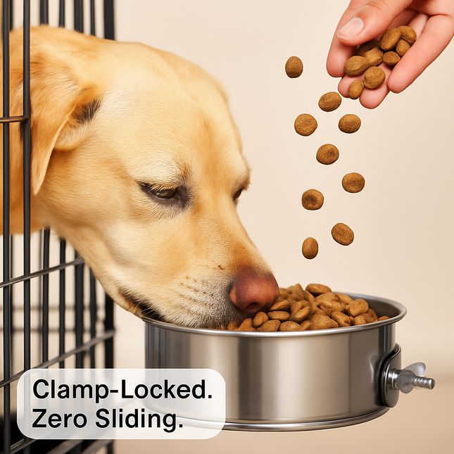 Dog Bowl with Clamp Holder for Cages and Enclosures
