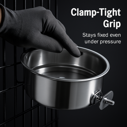Dog Bowl with Clamp Holder for Cages and Enclosures