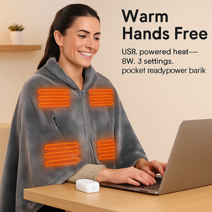 USB Heated Blanket Shawl Wrap with Zipper