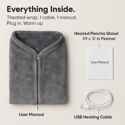USB Heated Blanket Shawl Wrap with Zipper