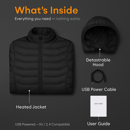 Heated Jacket - Lightweight Hooded Coat for Winter Warmth