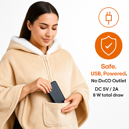 Wearable Heated Throw Blanket Double-Sided Flannel Portable Electric Heating Hoodie For Women Men Machine Washable 3 Heating Levels Battery Operated