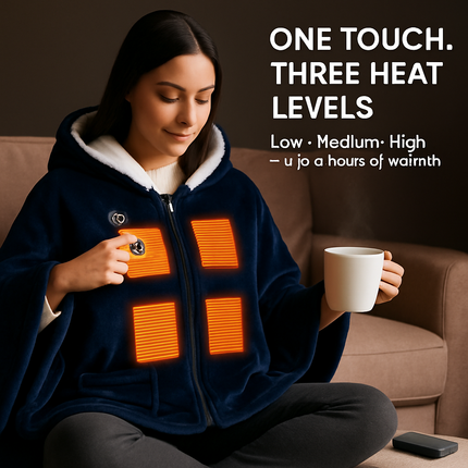 Wearable Heated Throw Blanket Double-Sided Flannel Portable Electric Heating Hoodie For Women Men Machine Washable 3 Heating Levels Battery Operated