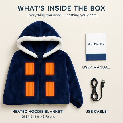 Wearable Heated Throw Blanket Double-Sided Flannel Portable Electric Heating Hoodie For Women Men Machine Washable 3 Heating Levels Battery Operated