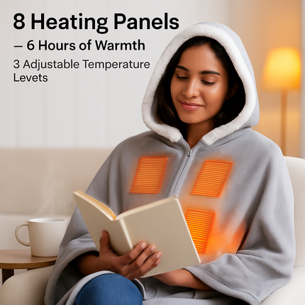 Wearable Heated Throw Blanket Double-Sided Flannel Portable Electric Heating Hoodie For Women Men Machine Washable 3 Heating Levels Battery Operated