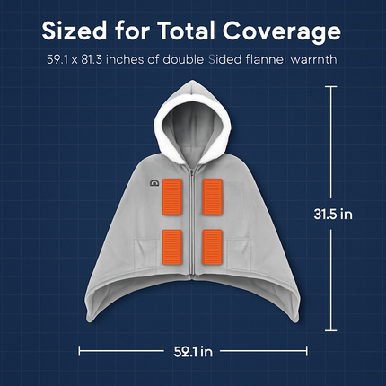 Wearable Heated Throw Blanket Double-Sided Flannel Portable Electric Heating Hoodie For Women Men Machine Washable 3 Heating Levels Battery Operated
