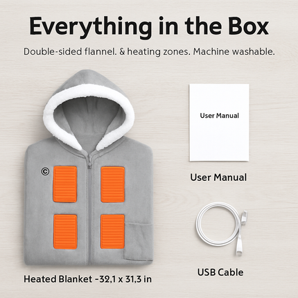 Wearable Heated Throw Blanket Double-Sided Flannel Portable Electric Heating Hoodie For Women Men Machine Washable 3 Heating Levels Battery Operated