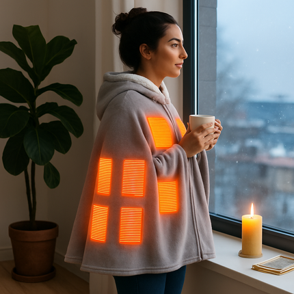 Wearable Heated Throw Blanket Double-Sided Flannel Portable Electric Heating Hoodie For Women Men Machine Washable 3 Heating Levels Battery Operated