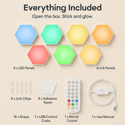 Hexagon Light Panels RGBW - 8-Piece Wall Lamps Kit