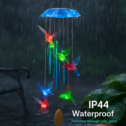 Solar Butterfly Wind Chime with Aluminum Tubes 7 Color Changing Wind Chime for Outside IP44 Waterproof Outdoor Garden Yard Decor