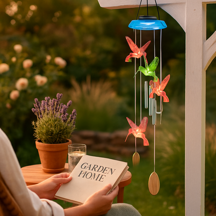 Solar Butterfly Wind Chime with Aluminum Tubes 7 Color Changing Wind Chime for Outside IP44 Waterproof Outdoor Garden Yard Decor