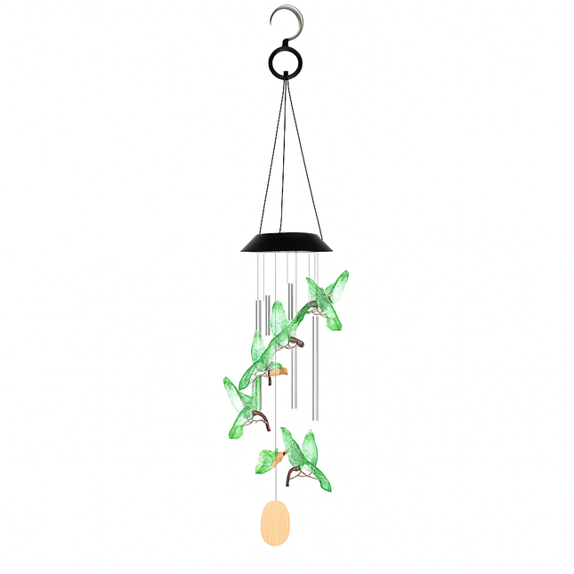 Solar Hummingbird Wind Chime with Aluminum Tubes 7 Color Changing Wind Chime for Outside IPX4 Waterproof Outdoor Garden Yard Decor