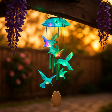 Solar Butterfly Wind Chime with Aluminum Tubes 7 Color Changing Wind Chime for Outside IP44 Waterproof Outdoor Garden Yard Decor